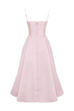 Elegant Cinch Waist Party Bridesmaid Tulle Layered Midi Slip Dresses-Pink