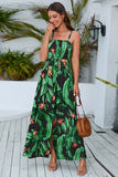 Print Slit Tied Belt Cami Vacation Midi Dresses