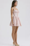 Ditsy Floral Print Sleeveless Wide Strap Corset A-Line Mini Dresses-Pink