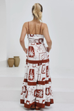 Vacation Mixed Prints Colorblock Striped A-Line Maxi Strappy Dresses-Red