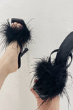 Feather Square Toe Slip On High Heel Sandals