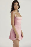 Square Neck Strap A-Line Mini Satin Dresses