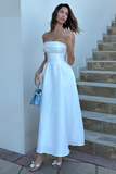 Strapless Cinch Waist Textured Elegant Gowns Maxi Dresses-White Pre Order