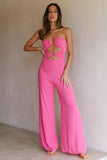 Cut Out Strapless Party Jumpsuit Bubblegum Pants