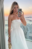 Strapless Cinch Waist Textured Elegant Gowns Maxi Dresses-White Pre Order