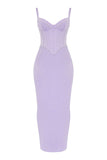 Sweetheart Neck Satin Patchwork Slit Corset Maxi Dresses-Purple Pre Order