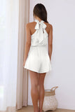 Satin Halter Knot Tied Up Cutout Backless Elegant Romper Playsuit