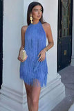 Sleeveless Halter Backless Fringed Cocktail Party Mini Dresses