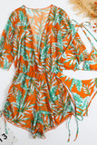 Tropical Print Romper Halter Bikini Three-Piece Swimsuit Matching Set