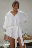 Button Down Oversized Sleeve Tied Waist Rompers