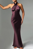 Cross Halter Bodycon Tie Up Open Back Gowns Maxi Dresses-Navy