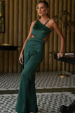 Cutout Backless Tied Up Asymmetric Jumpsuit-Dark Green