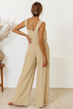 Solid Color Square Neck Crop Tank Top Wide Leg Pants Matching Set-Khaki