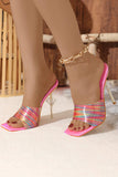 Heart-Shaped Rhinestone Colourful Striped Square Toe Stiletto Heels