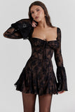 Lace Flared Sleeve Corset A-Line Ruffled Vacation Mini Dresses