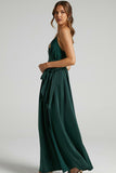 V Neck Knotted Split Gown Slip Maxi Dresses