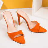 Casual Solid Color Quilted Pointed Toe Slides Stiletto Heels