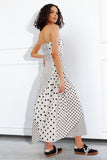 Polka Dot Patchwork Irregular Neck Pleated Slip Midi Dresses-White