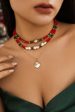 Beads Alloy Christmas Tree Pendant Chain Fashionable Christmas Style Necklaces-Red1