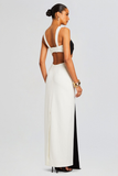 Sleeveless Cutout Colorblock Backless Gowns Maxi Dresses-Black