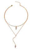 Rhinestone Cross Pendants Alloy Double-Layered Necklace-Gold