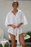 Button Down Oversized Sleeve Tied Waist Rompers