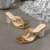 Metallic Sheen Multicolor Rhinestones Decor Flip Flops Sandal Heels