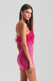 Sequin Strapless Feather Trim Bodycon Mini Party Dresses