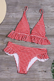 Plaid Ruffle Sling V Neck Bikini Set