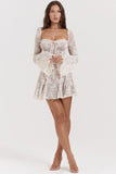 Lace Flared Sleeve Corset A-Line Ruffled Vacation Mini Dresses