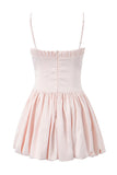 Gathered Bust Tied Up Birthday Party Bubble Mini Slip Dresses-Pink