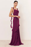 Cowl Neck Sleeveless Asymmetric Ruffle Gown Maxi Dresses-Purple