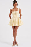 Ruffle Sweetheart Neck Lace Up A-Line Mini Dresses-Yellow