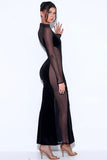 Velvet Mesh Patchwork Long Sleeve Gown Maxi Dresses