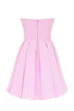 Pleated Corset Strapless Sweetheart Neck Party Mini Dresses-Pink