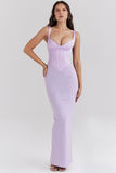 Sweetheart Neck Satin Patchwork Slit Corset Maxi Dresses-Purple Pre Order