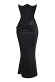 Elegant Strapless Patchwork Formal Party Fishtail Maxi Dresses-Black