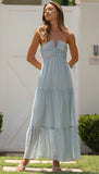 Halter Sleeveless Backless Tiered Pleated Flowy Vacation Maxi Dress