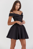 Cold Shoulder Corset A-Line Pleated Hem Cocktail Party Slip Mini Dresses-Black