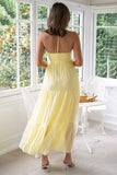 Halter Sleeveless Backless Tiered Pleated Flowy Vacation Maxi Dress