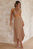 Halter Bow Sleeveless Top Pleated Irregular Hem Midi Skirt Vacation Matching Set