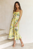 Vacation Cami Boat Neck Floral Print Slit Satin Vacation Midi Dress