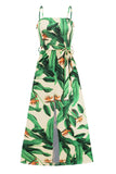 Print Slit Tied Belt Cami Vacation Midi Dresses