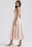 Floral Print Cami Corset A-Line Midi Dresses-Pink