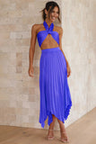 Halter Bow Sleeveless Top Pleated Irregular Hem Midi Skirt Vacation Matching Set