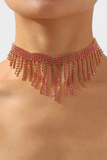 Rhinestone Fringed Pendants Formal Party Necklace-Gold