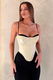 Colorblock Trim Spaghetti Strap Irregular Corset-Beige