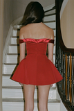 Dropped Shoulder A-Line Cocktail Party Mini Dresses-Red