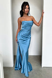 Ruched Strapless Boat Neck Bodycon High Slit Gowns Maxi Dresses