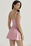 Square Neck Strap A-Line Mini Satin Dresses